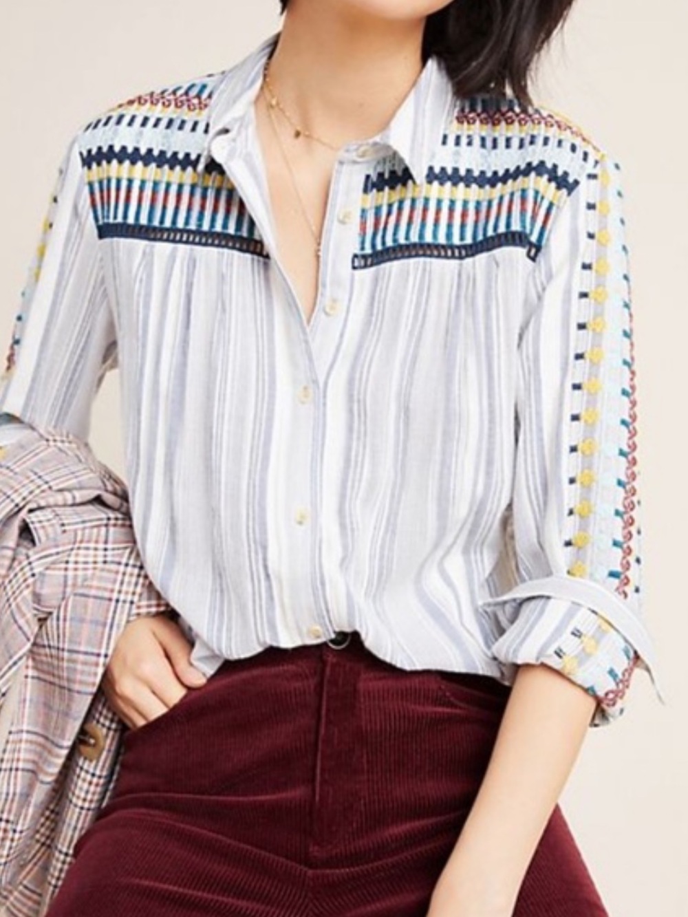 Anthropologie Pilcro Letter Press the Cate Classic Button Down Top